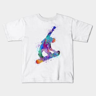 Snowboard Boy Colorful Watercolor Kids T-Shirt